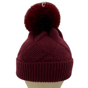 Norla Handmade Red Alpaca Wool Blend PomPom Knit Beanie Hat Burgundy NEW